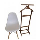 White Modern Chair and Wooden Valet Stand