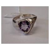 925 Trillion Cut Amethyst and Diamond Ring
