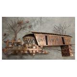 Metal Wall Sculpture Covered Bridge Scene
