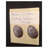 Sterling Amethyst Cabochon Earrings