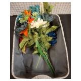 Fabric Storage Bin with Artificial Flowers