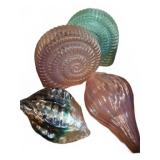 Four Iridescent Glass Seashell Sculptu