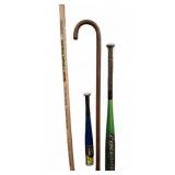 Lot: Cane, Bats, Ruler