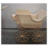 Woven Wicker Baby Carriage with Canopy