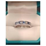 Sterling Silver Ring with Blue and White Gems