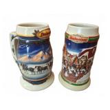 2 Budweiser Holiday Beer Steins