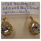 .925 Teardrop CZ Earrings with Yellow Halo