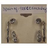 3 Pairs .925 CZ Earrings