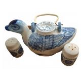 Hand-Painted Duck Teapot with Shakers