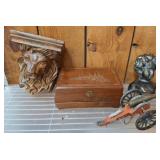 Decorative Wood Box, Lion Corbel, Child Bust,