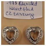 .925 Elevated Heart Stud CZ Earrings