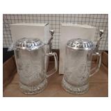 Avon Baseball Glass Steins With Pewter Lids