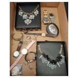 Lot: Watches, Necklaces, Rings, Badge
