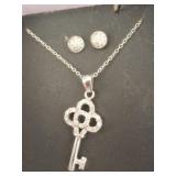925 Diamond Key Necklace and Stud Set