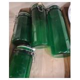 Four Green Glass Canisters