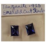 Tanzanite .925 Emerald Cut Stud Earrings