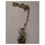 Sterling Moldavite Cat Pendant Necklace