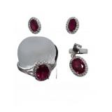 Red Stone Jewelry Set with Ring, Earrings, &