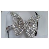 Butterfly Motif Silver Tone Ring, Size 8