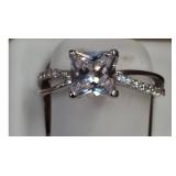 Silver Ring with Clear Stone, Size 9