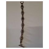 Unmarked Silver-Tone Bracelet with Gemstones