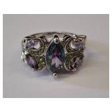 Silver-Tone Ring with Multi-Colored Stones