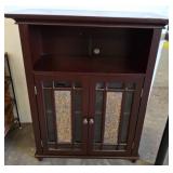 Wood Cabinet with Glass Panel Doors, 26x12x34