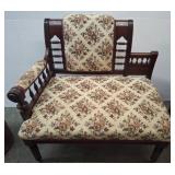 Upholstered Wooden Settee with Floral Pattern