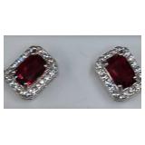 925 Silver Red Stone Stud Earrings