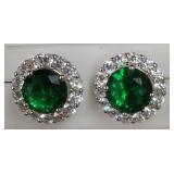 Green Stone & Clear Stone Stud Earrings