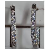 Silver Tone Hoop Earrings with Stones