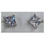 Square Stud Earrings, Silver Tone