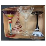 Hand-Painted and Etched Martini Gl;