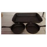 2 Lodge Skillets & Large Rectangular C