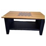 Wood Coffee Table With Chessboard Top, 37x22x