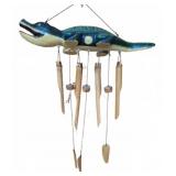 Alligator Carved Wood and Bamboo Wind Chime