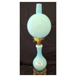 Blue Glass Electric Table Lamp with Brass Acc