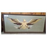 Framed Needlepoint Eagle Artwork, 34x16