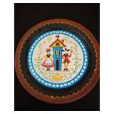 19" Folk Art Painted Metal Tray