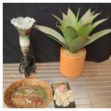 Home Decor: Lamp, Dish, Plant, Bible