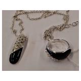 925 Rhinestone & Black Enamel Set