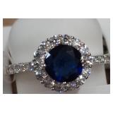 925 Silver Blue Stone Halo Ring