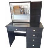 Black Vanity Desk with Mirror and Shelves, 40