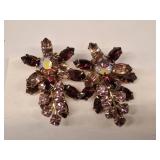Purple Crystal Clip Earrings