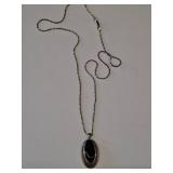 Sterling Silver Necklace with Black Oval Onyx