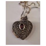 Sterling Silver Marcasite Heart Locket with 8