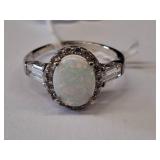 925 Halo Style Opal and CZ Ring