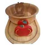 Wooden Kitchenware Lot with Apple Decor