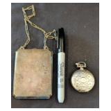 Silver Plate Compact and Floral Locket Set