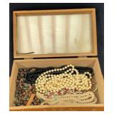 Wood Jewelry Box With Beaded Necklaces